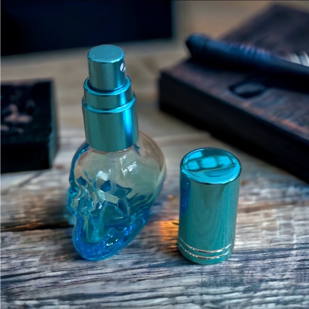 Creepy cute Halloween Light blue Ombré Mini Skull Perfume Glass Spray Bottle
